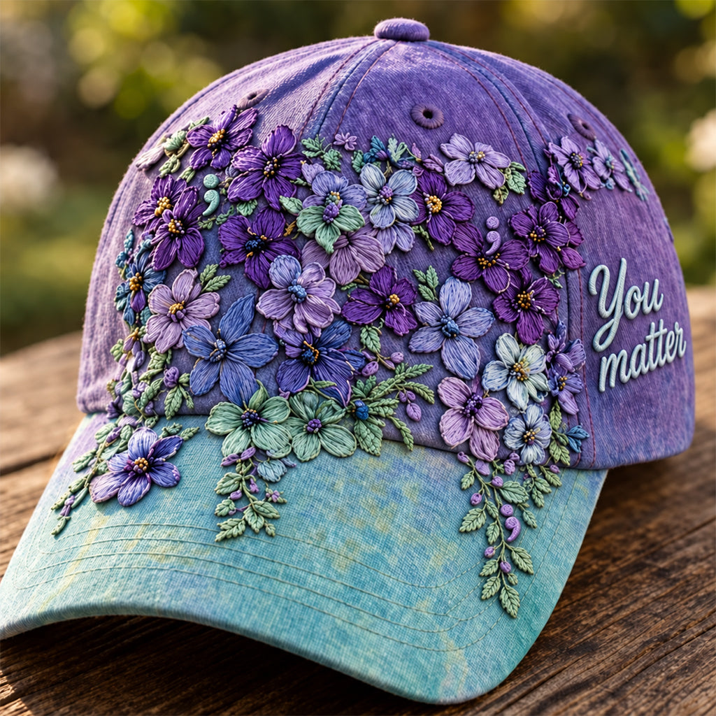 Vous comptez Teal Purple Semicolon Floral - Casquette Classique Personnalisée pour la Prévention du Suicide