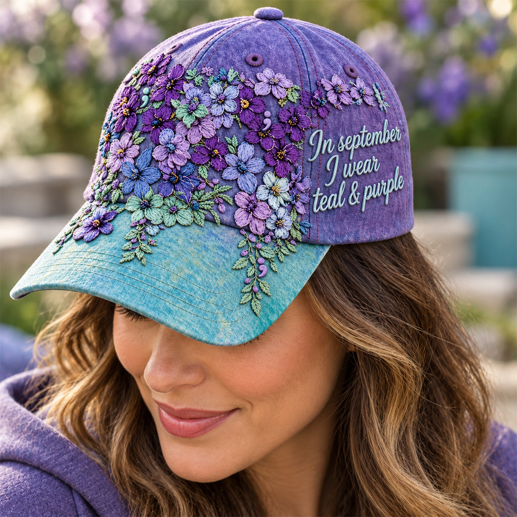 Vous comptez Teal Purple Semicolon Floral - Casquette Classique Personnalisée pour la Prévention du Suicide