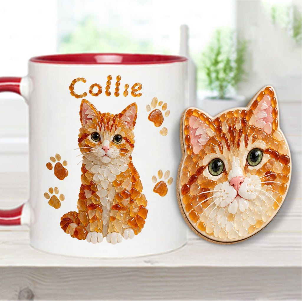 Any Pet Photo To Seaglass Art - Personalized Cat Accent Mug & Shaped Coaster