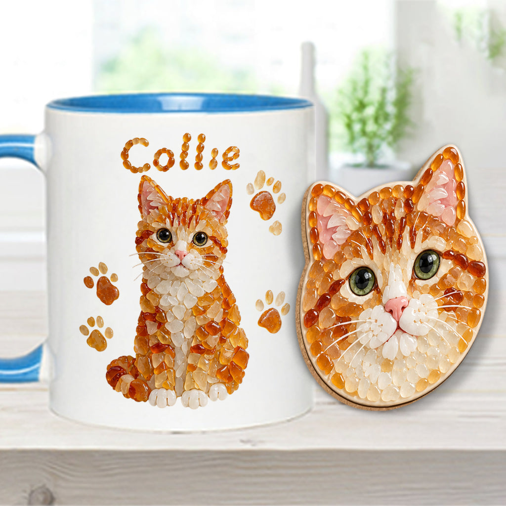 Any Pet Photo To Seaglass Art - Personalized Cat Accent Mug & Shaped Coaster