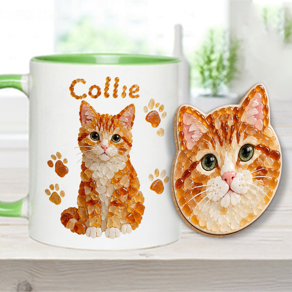 Any Pet Photo To Seaglass Art - Personalized Cat Accent Mug & Shaped Coaster