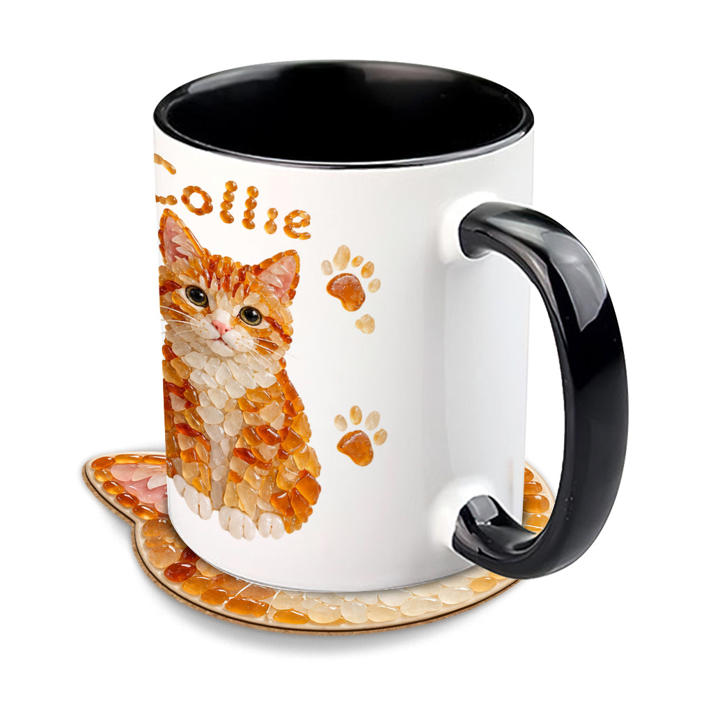 Any Pet Photo To Seaglass Art - Personalized Cat Accent Mug & Shaped Coaster