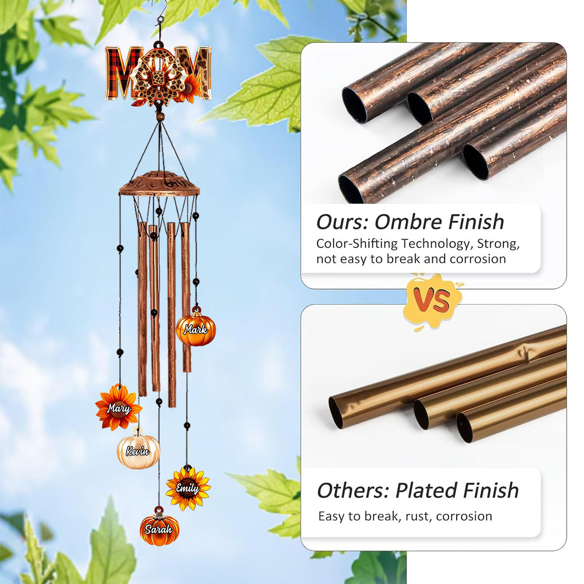 Carillon éolien personnalisé Fall Mama, orné de breloques