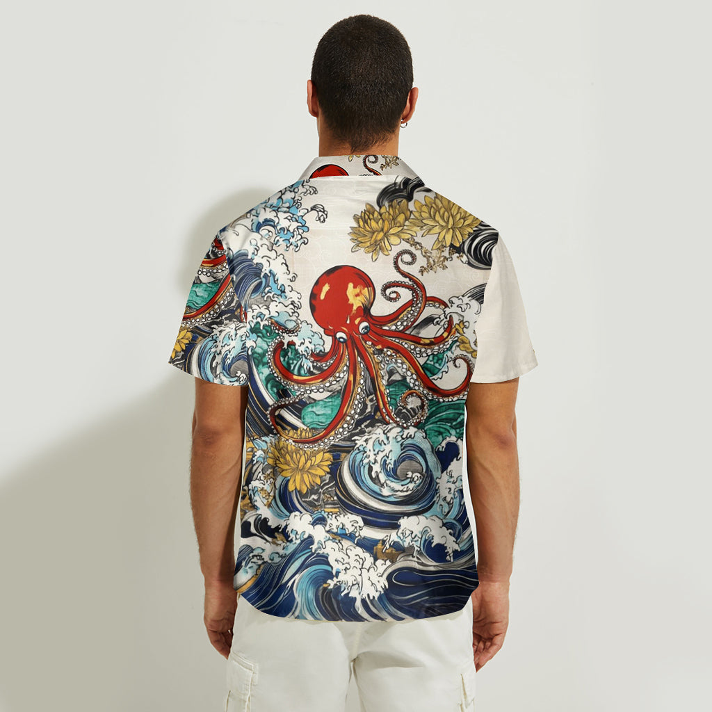 Chemise hawaïenne personnalisée pour les amoureux de la mer, ornée d'illustrations d'animaux marins japonais.