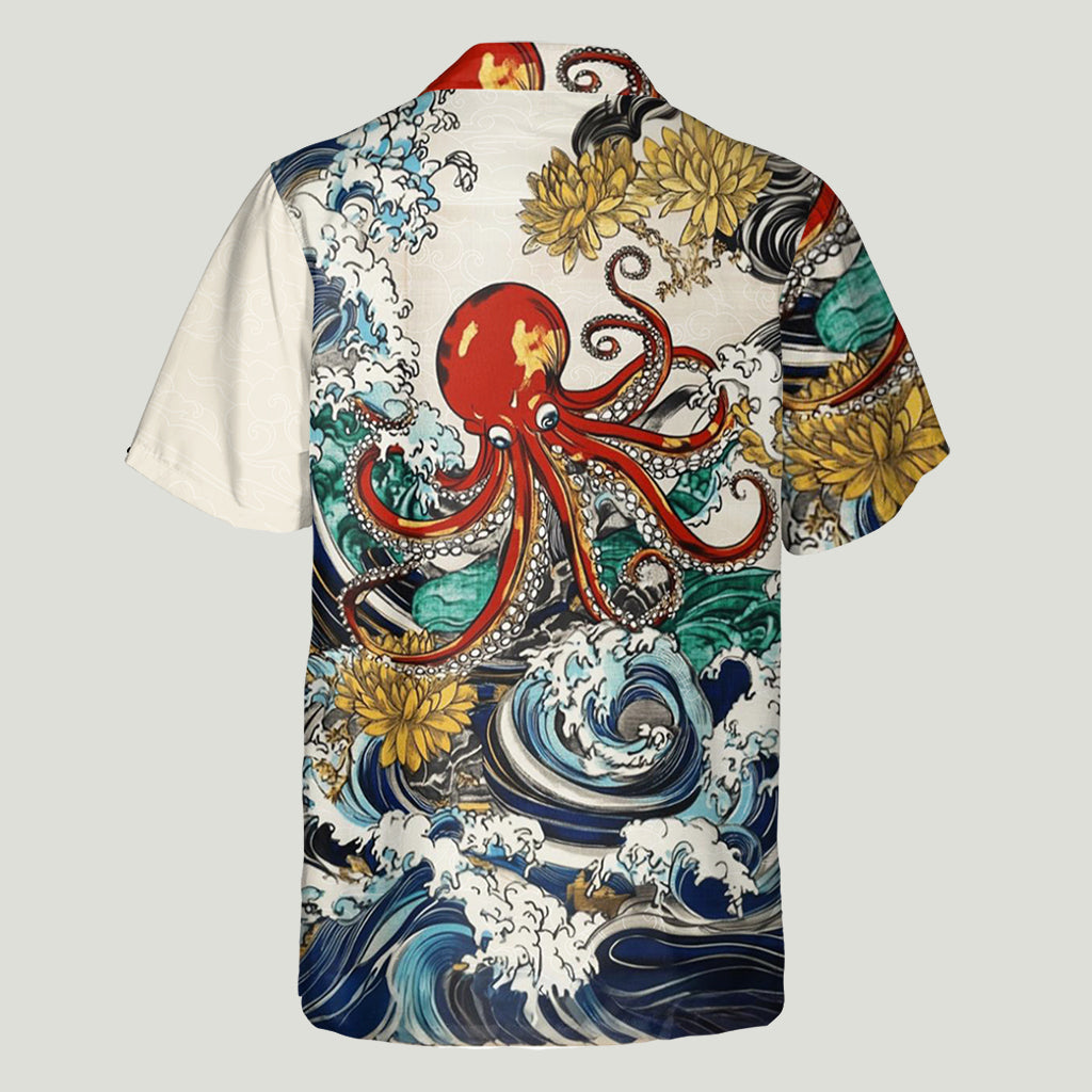 Chemise hawaïenne personnalisée pour les amoureux de la mer, ornée d'illustrations d'animaux marins japonais.