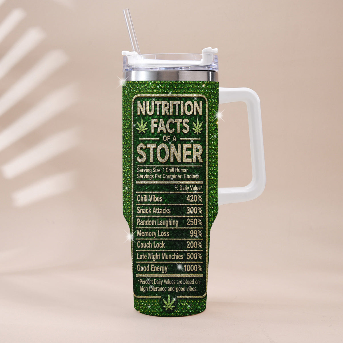 Stoner Gift - Personalized Weed Rhinestone Tumbler With Handle