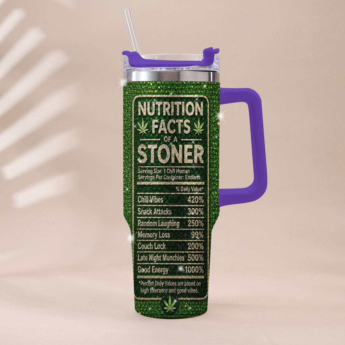 Stoner Gift - Personalized Weed Rhinestone Tumbler With Handle