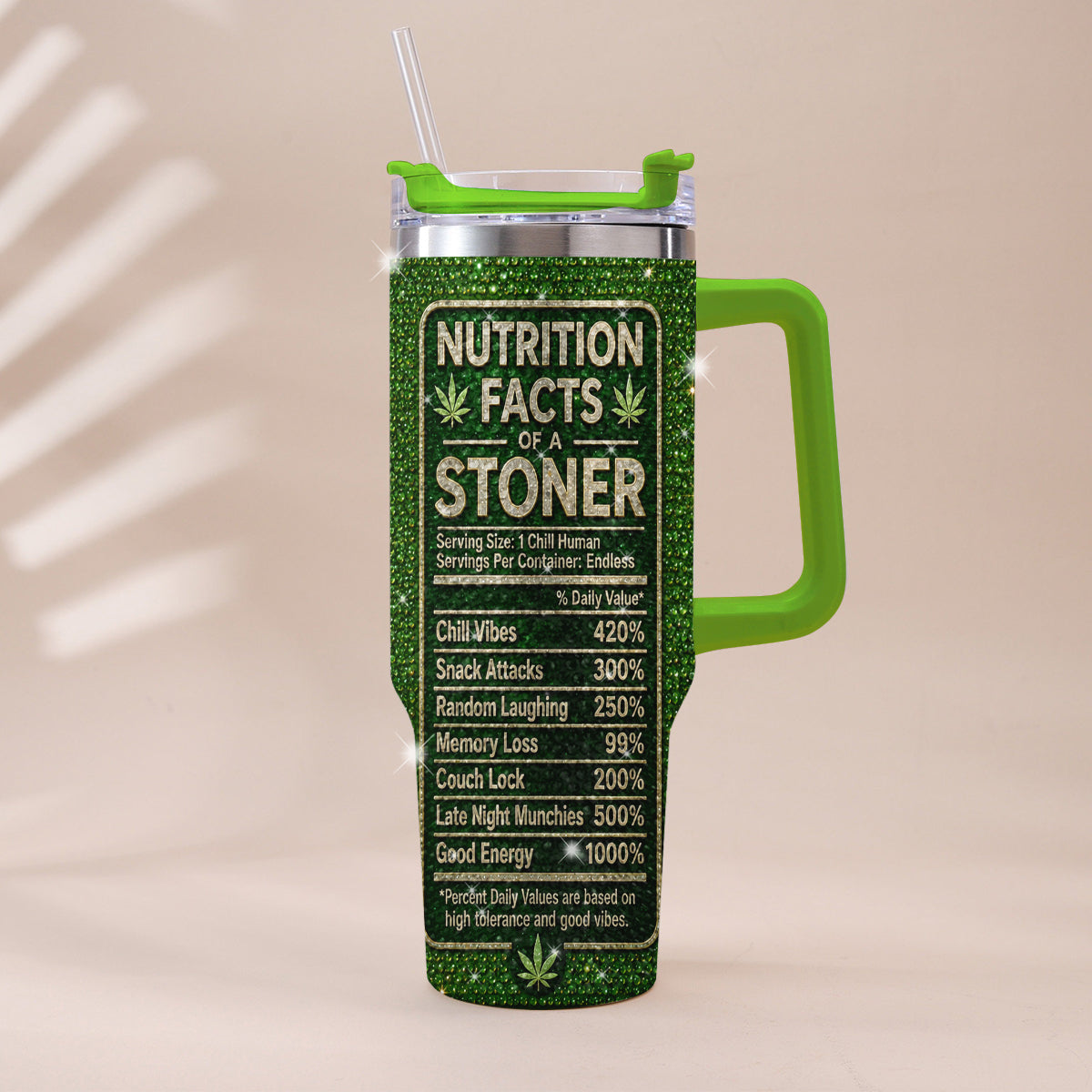 Stoner Gift - Personalized Weed Rhinestone Tumbler With Handle