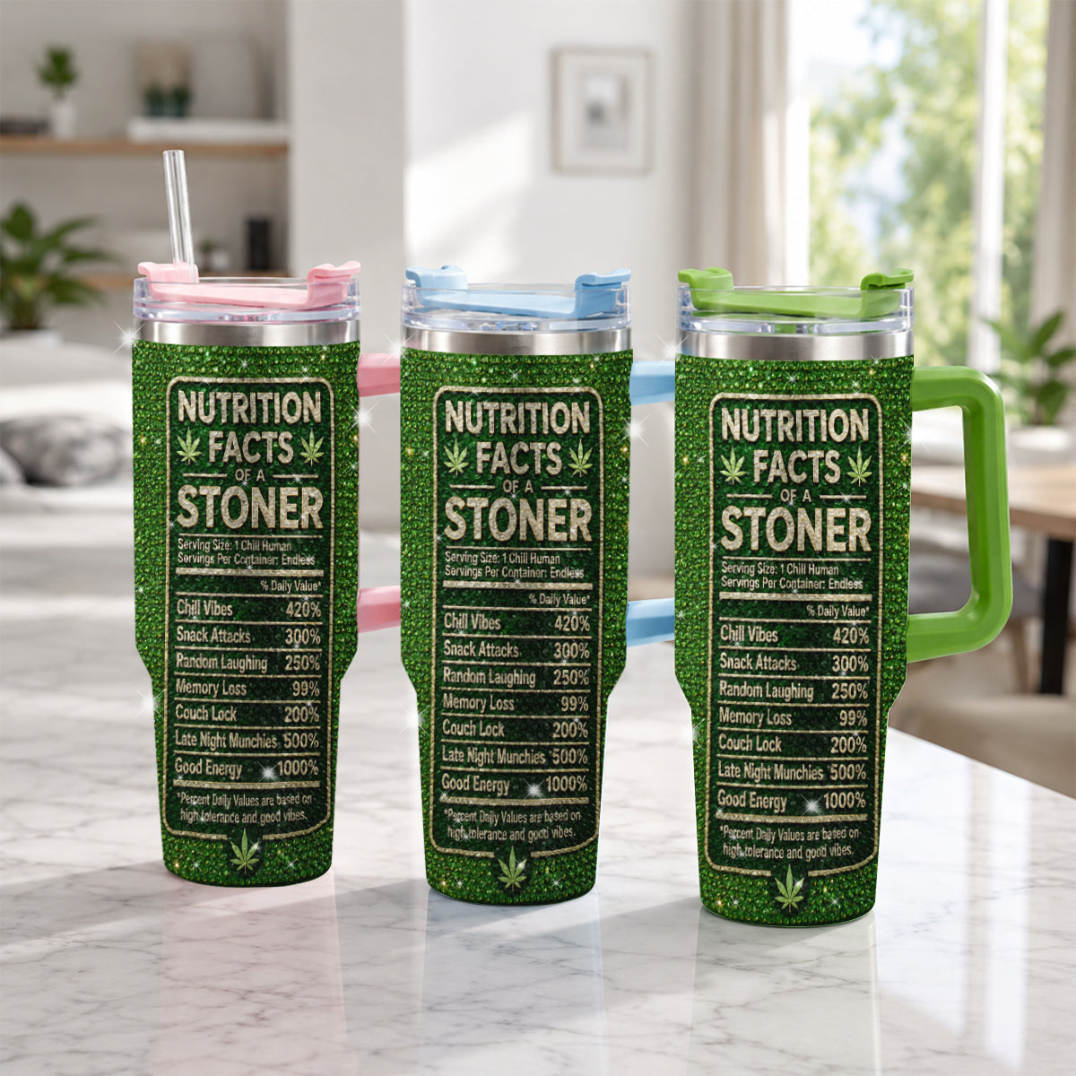Stoner Gift - Personalized Weed Rhinestone Tumbler With Handle