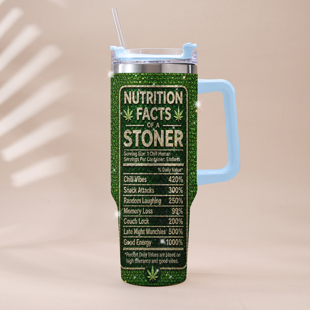 Stoner Gift - Personalized Weed Rhinestone Tumbler With Handle
