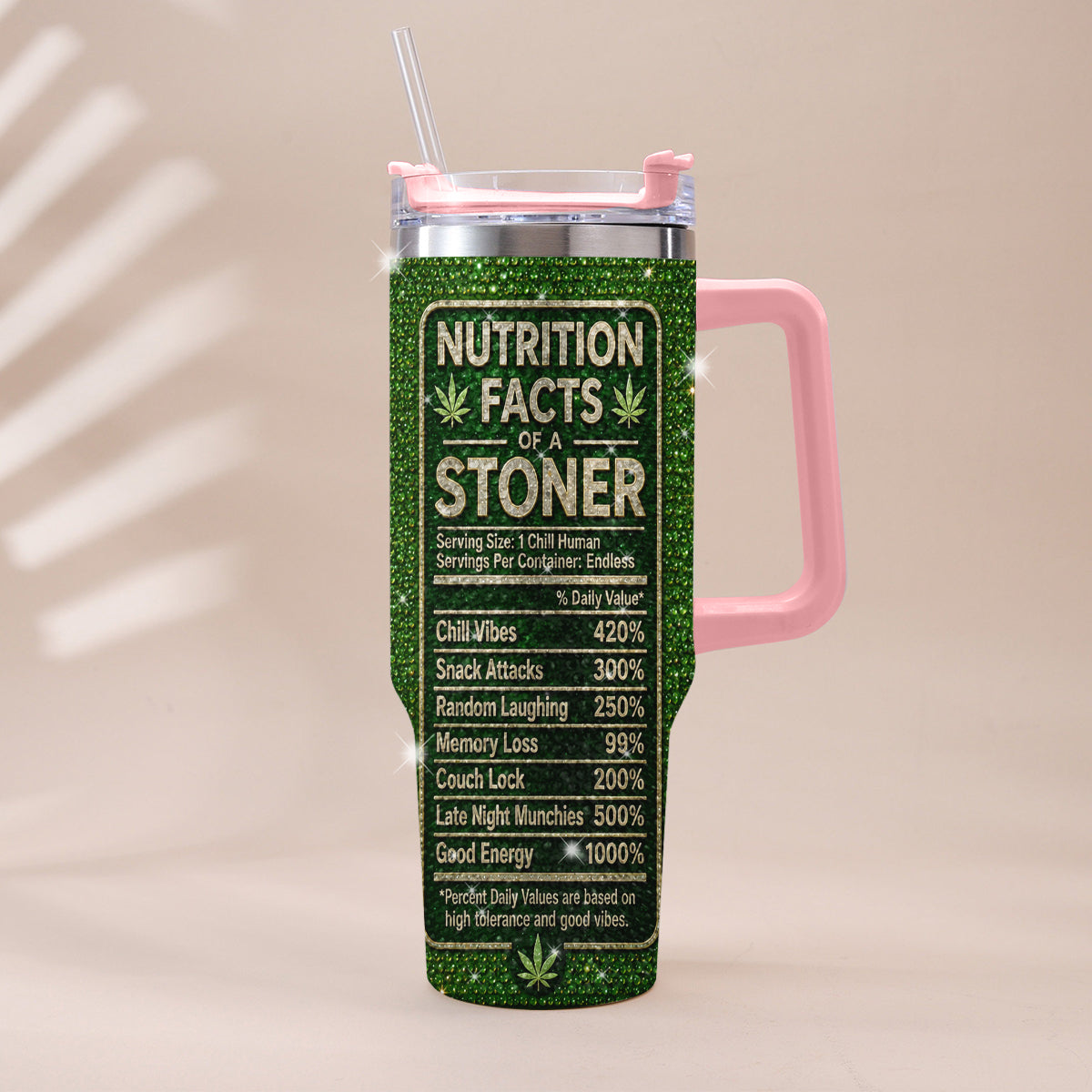Stoner Gift - Personalized Weed Rhinestone Tumbler With Handle