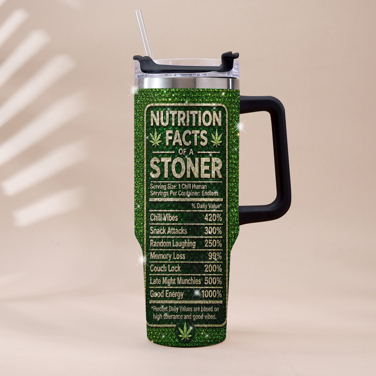 Stoner Gift - Personalized Weed Rhinestone Tumbler With Handle