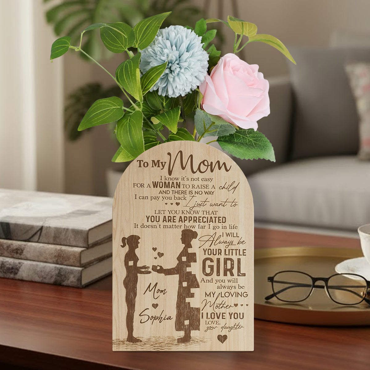 À ma maman - Cadeau idéal pour maman - Vase à fleurs en acrylique personnalisé avec la forme de la famille