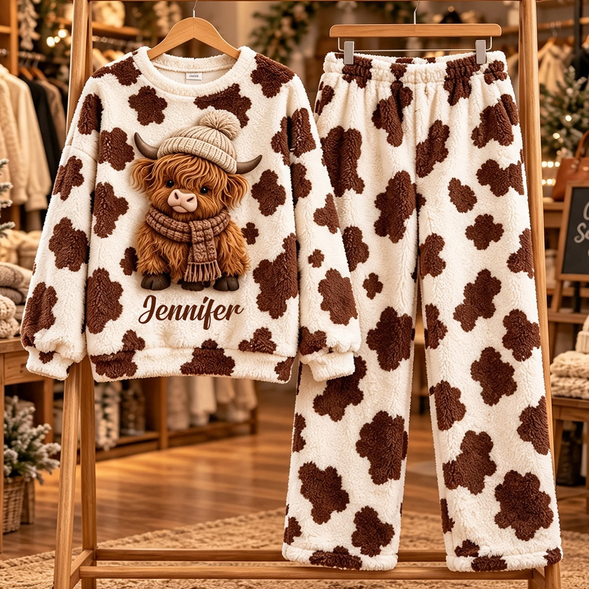 Love Highland Cow - Personalized Highland Cow Fleece Lounge Set