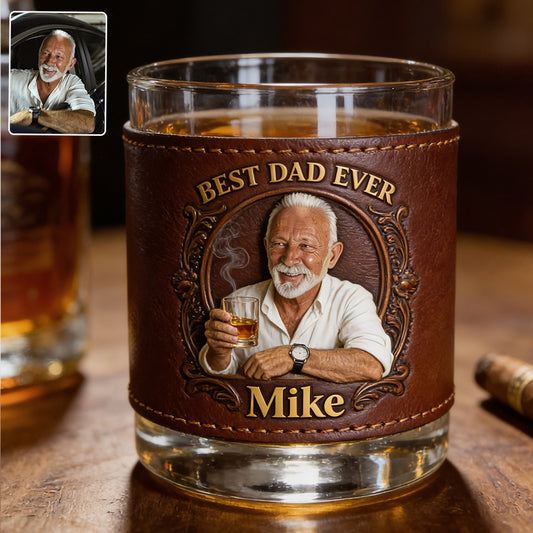 Cool Dad Club - Personalisierbares Whiskeyglas für Väter mit Lederhalter