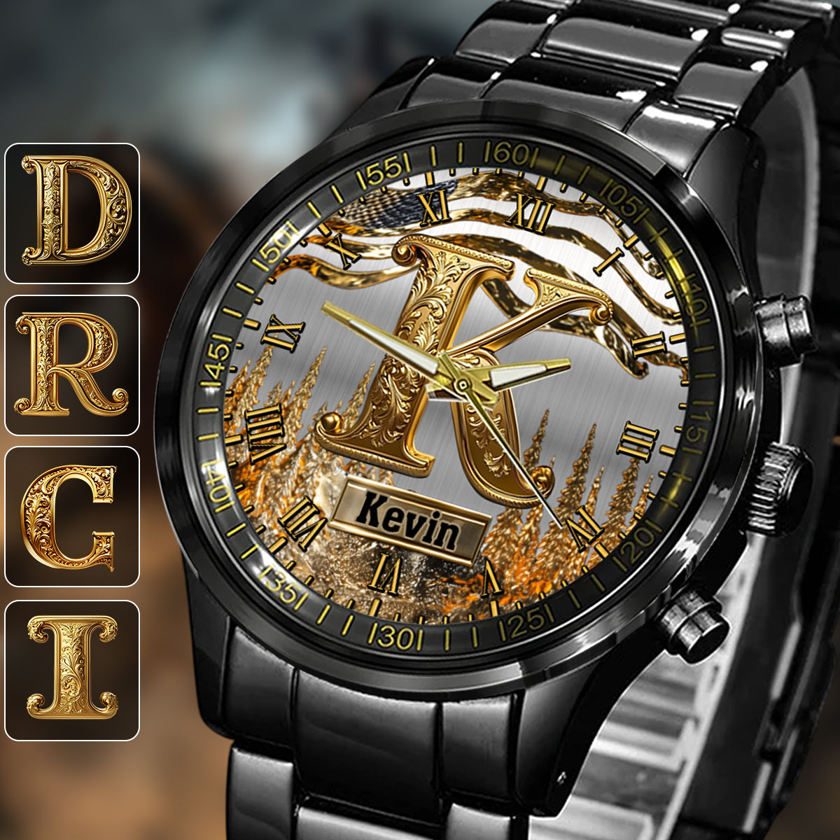 Montre-bracelet de luxe personnalisée avec initiales du prénom