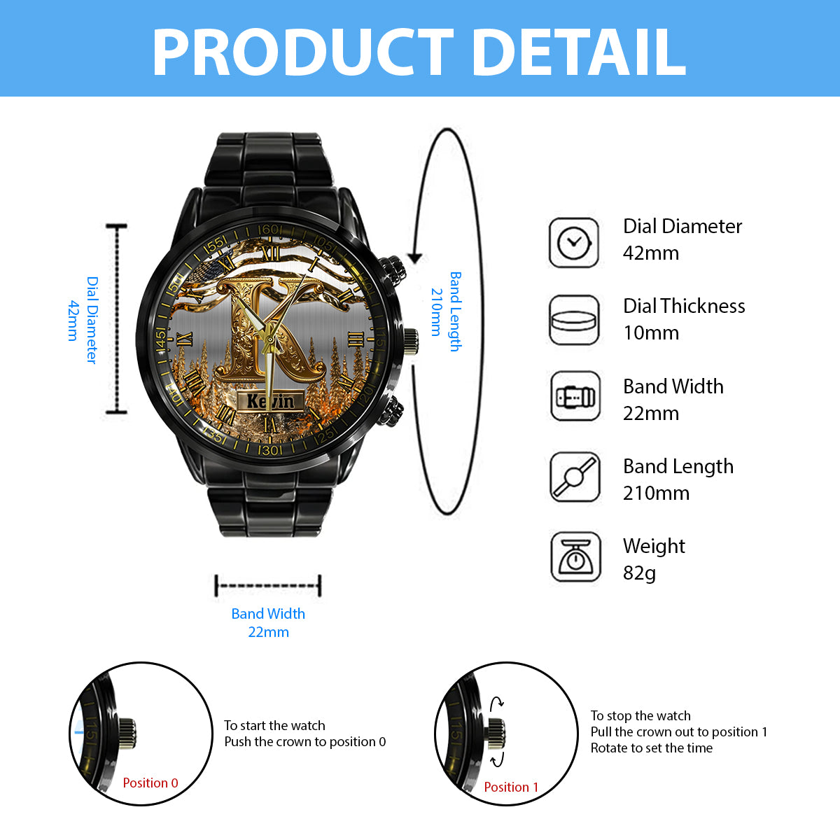 Montre-bracelet de luxe personnalisée avec initiales du prénom
