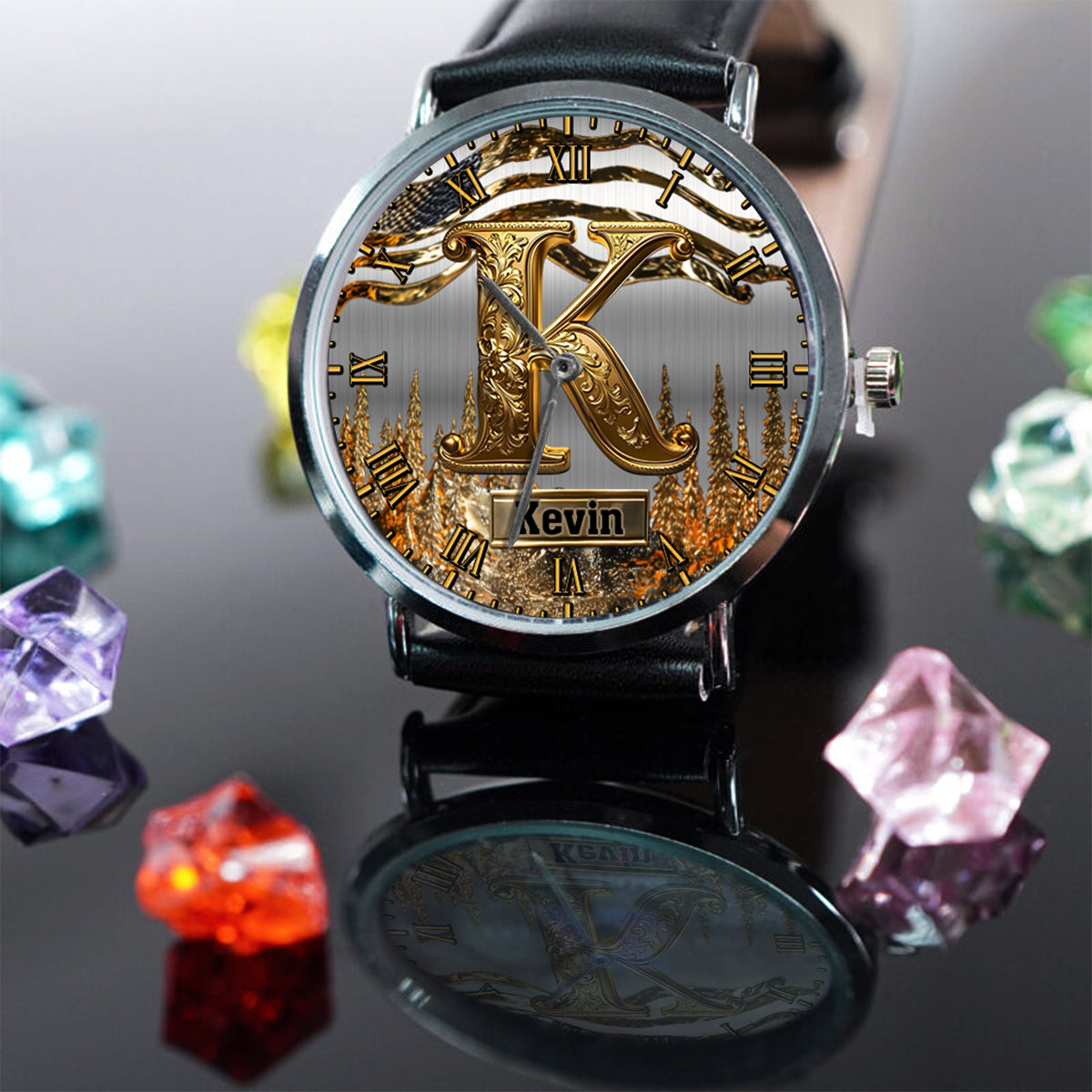Montre-bracelet de luxe personnalisée avec initiales du prénom