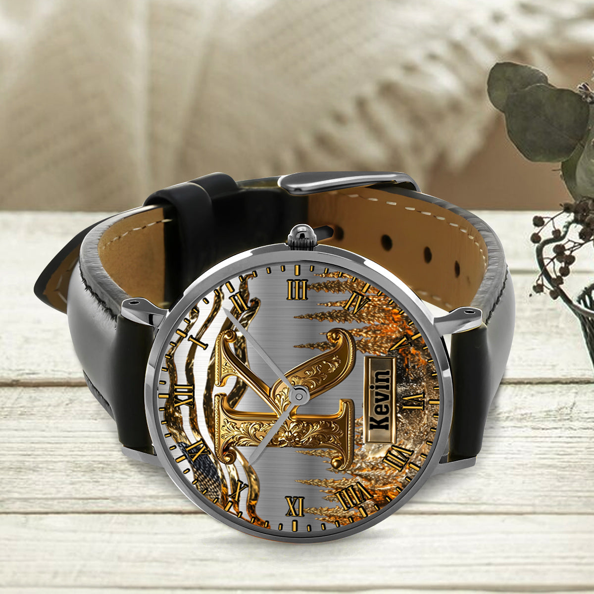 Montre-bracelet de luxe personnalisée avec initiales du prénom