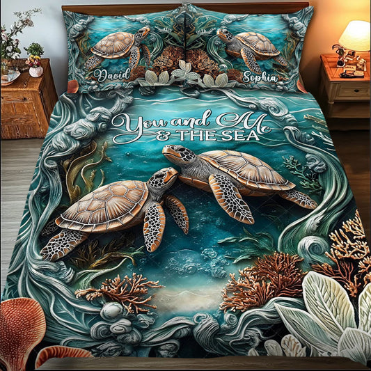You And Me And The Sea - Personalized Turtle Quilt Set