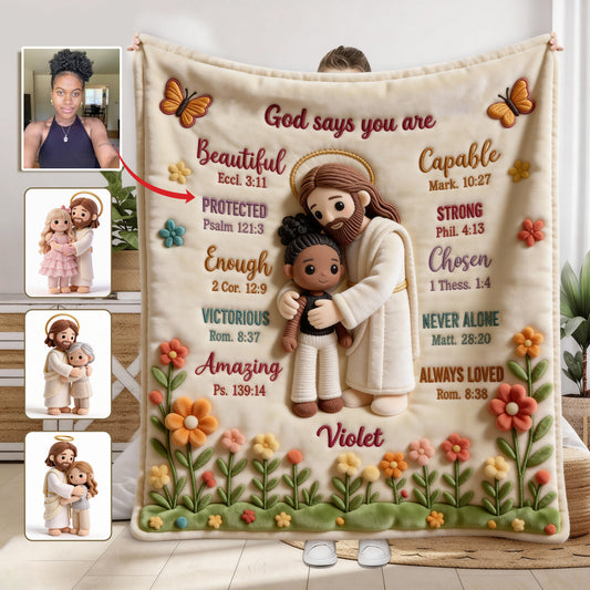 Gehäkelte personalisierte christliche Decke „Gott sagt, du bist…“