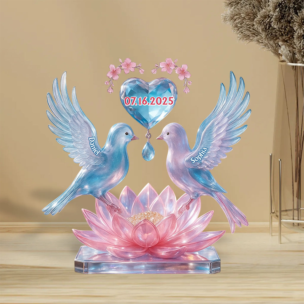 Luxury Dove Couple Art - Personalized Couple Custom Shaped Acrylic Plaque
