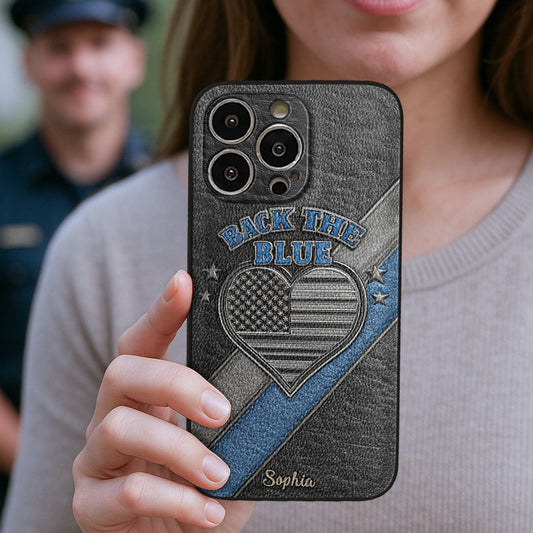 „Back the Blue“ – Personalisierte Handyhülle aus Leder für Polizeibeamte