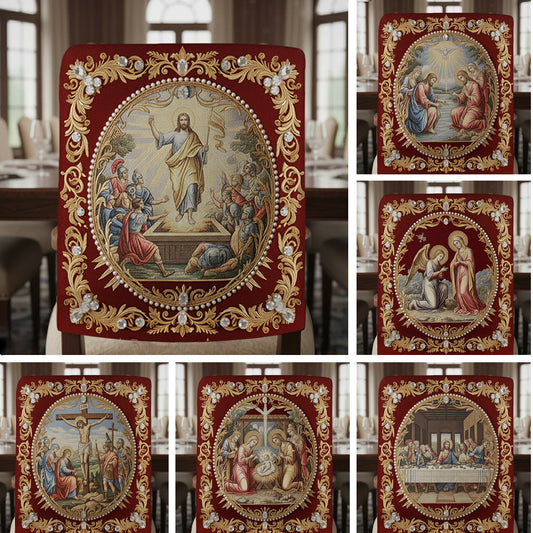 Scènes religieuses chrétiennes clés - Ensemble de housses de chaises chrétiennes personnalisées