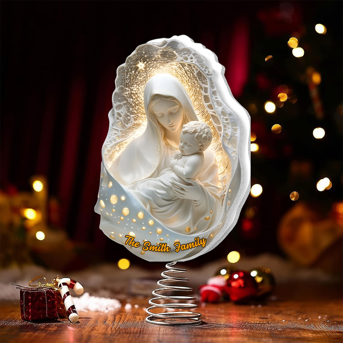Mère de Dieu - Décoration de sapin lumineuse chrétienne personnalisée à LED