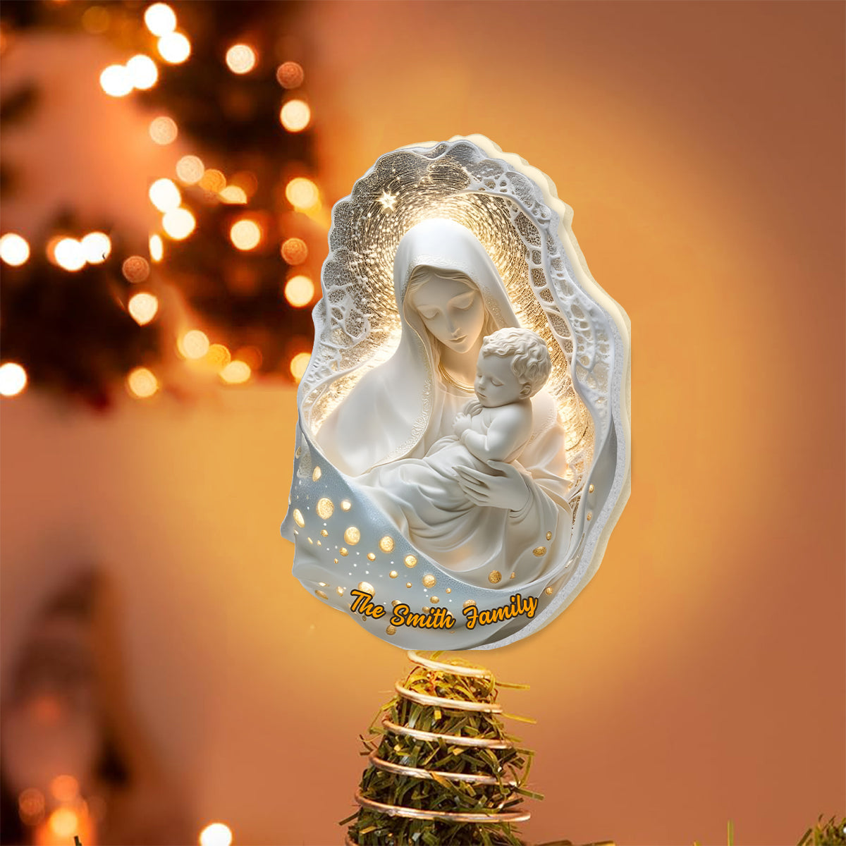 Mère de Dieu - Décoration de sapin lumineuse chrétienne personnalisée à LED