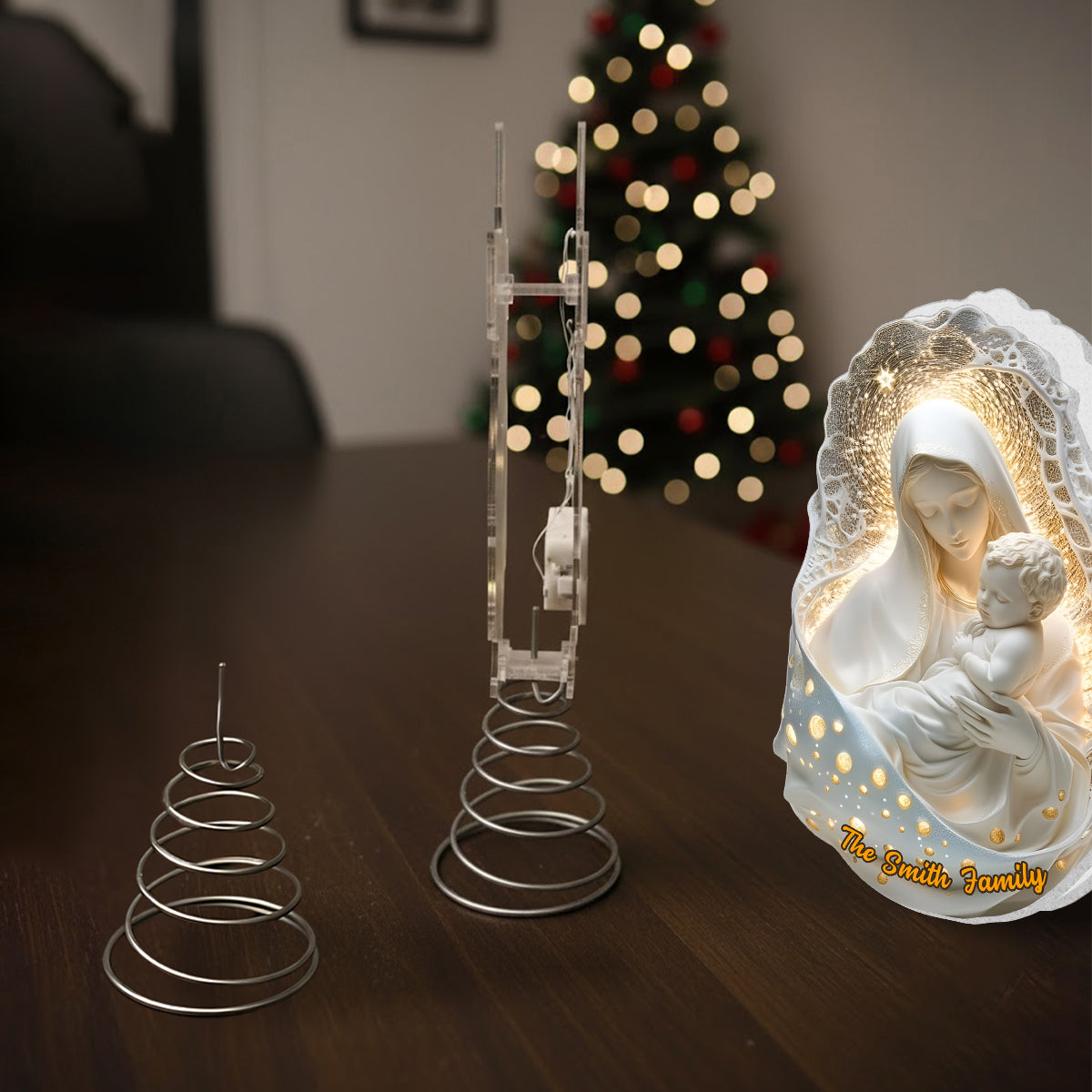 Mère de Dieu - Décoration de sapin lumineuse chrétienne personnalisée à LED