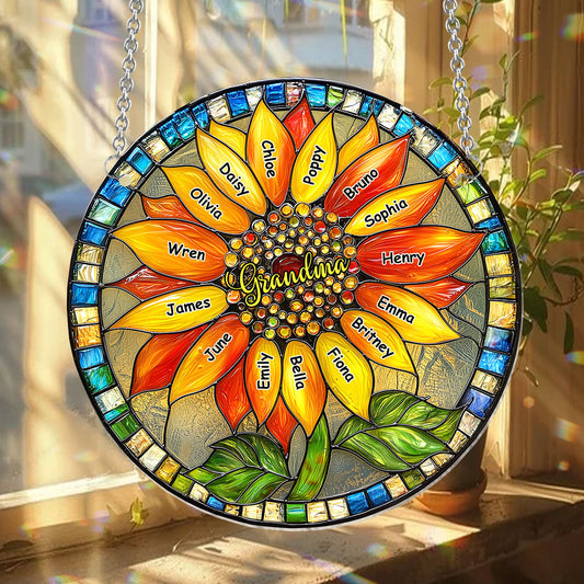 Grandma / Mom Sunflower - Personalized Grandma Window Hanging Suncatcher Ornament