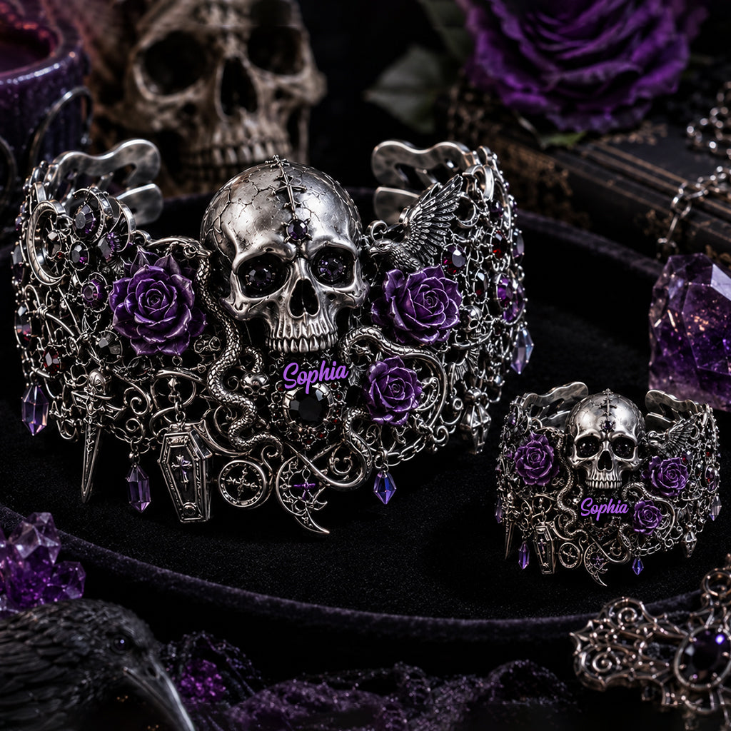 Skull And Roses - Personalized Skull Bracelet & Ring Set