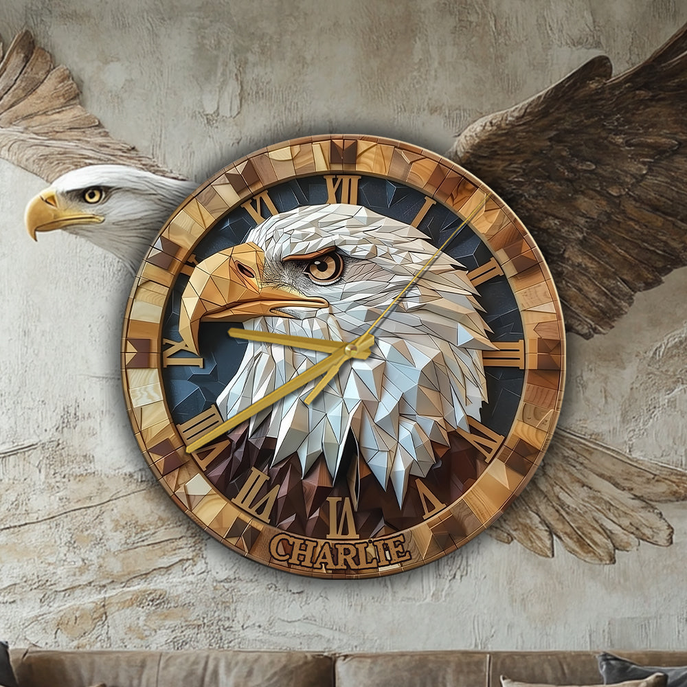 Horloge murale personnalisée Aigle à tête blanche « J’adore »