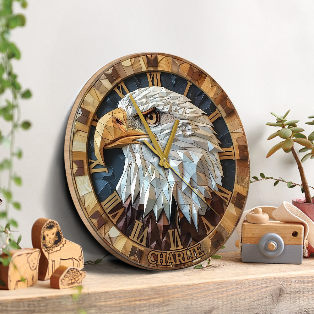 Horloge murale personnalisée Aigle à tête blanche « J’adore »