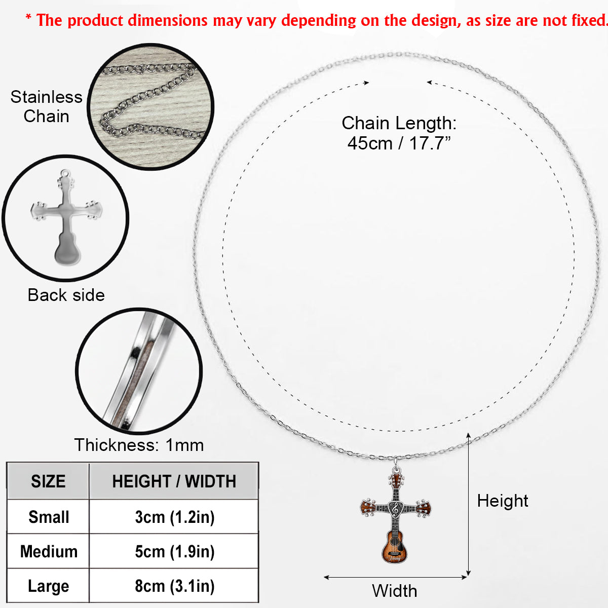 Love God, Love Music - Personalized Guitar Shaped Metal Pendant Necklace