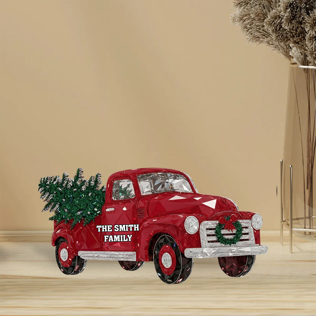 Crystal Red Truck Merry Christmas - Personalized Family Custom Shaped Acrylic Plaque