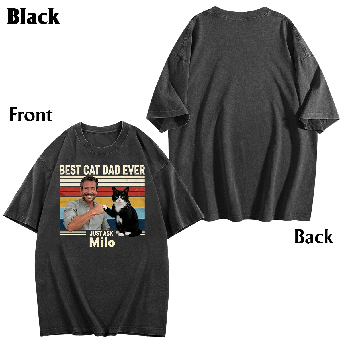 Bester Katzenpapa aller Zeiten - Personalisiertes Katzen-Wasch-T-Shirt