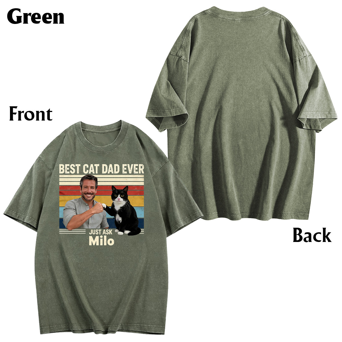 Bester Katzenpapa aller Zeiten - Personalisiertes Katzen-Wasch-T-Shirt
