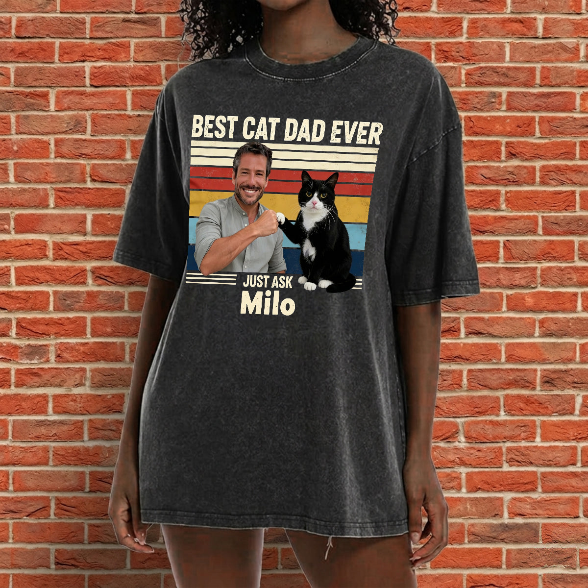 Bester Katzenpapa aller Zeiten - Personalisiertes Katzen-Wasch-T-Shirt