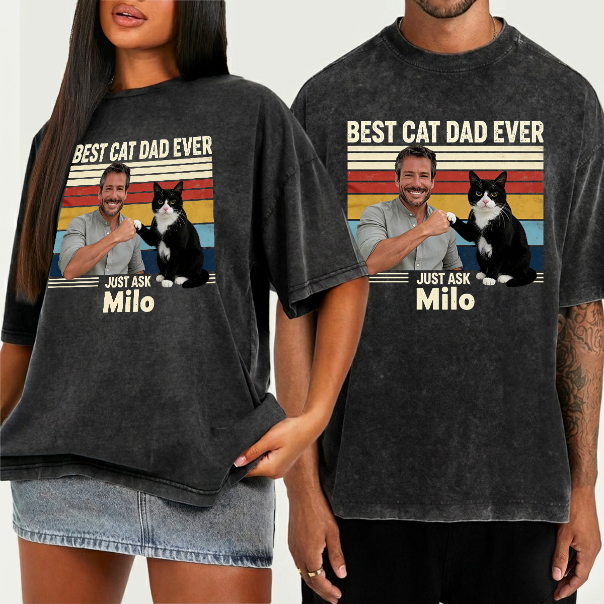 Bester Katzenpapa aller Zeiten - Personalisiertes Katzen-Wasch-T-Shirt