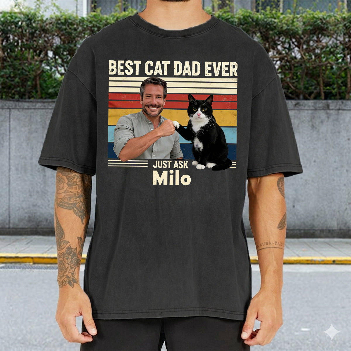 Bester Katzenpapa aller Zeiten - Personalisiertes Katzen-Wasch-T-Shirt