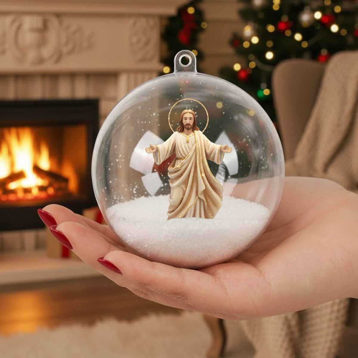 Seid still und erkennt, dass ich Gott bin – Personalisierter christlicher Schneekugel-Ornament mit Schleife