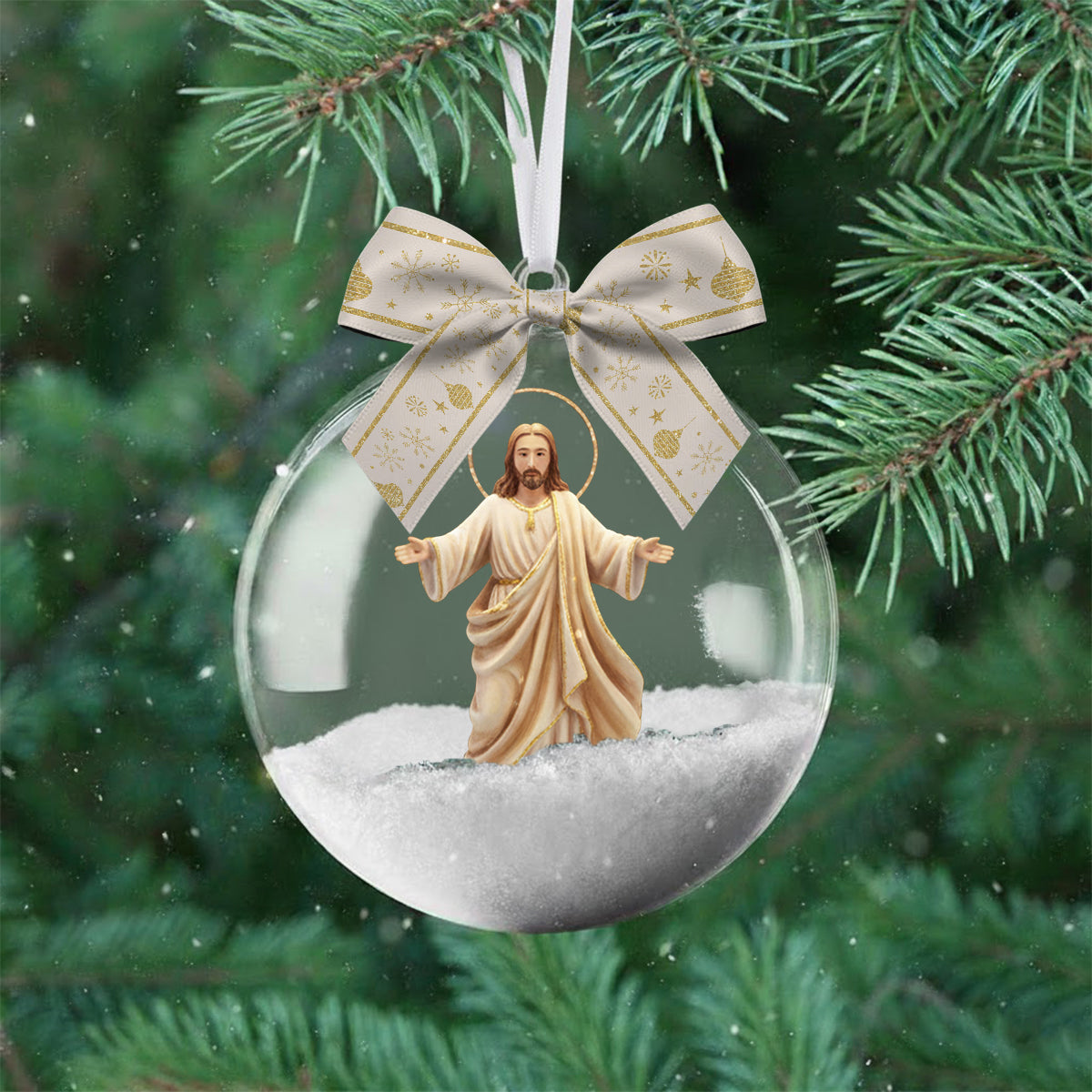 Seid still und erkennt, dass ich Gott bin – Personalisierter christlicher Schneekugel-Ornament mit Schleife
