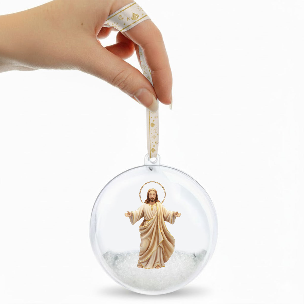 Seid still und erkennt, dass ich Gott bin – Personalisierter christlicher Schneekugel-Ornament mit Schleife