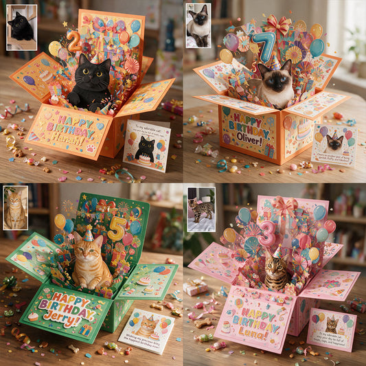 Alles Gute zum Geburtstag - Personalisierte Katzen Pop Up Box Karte