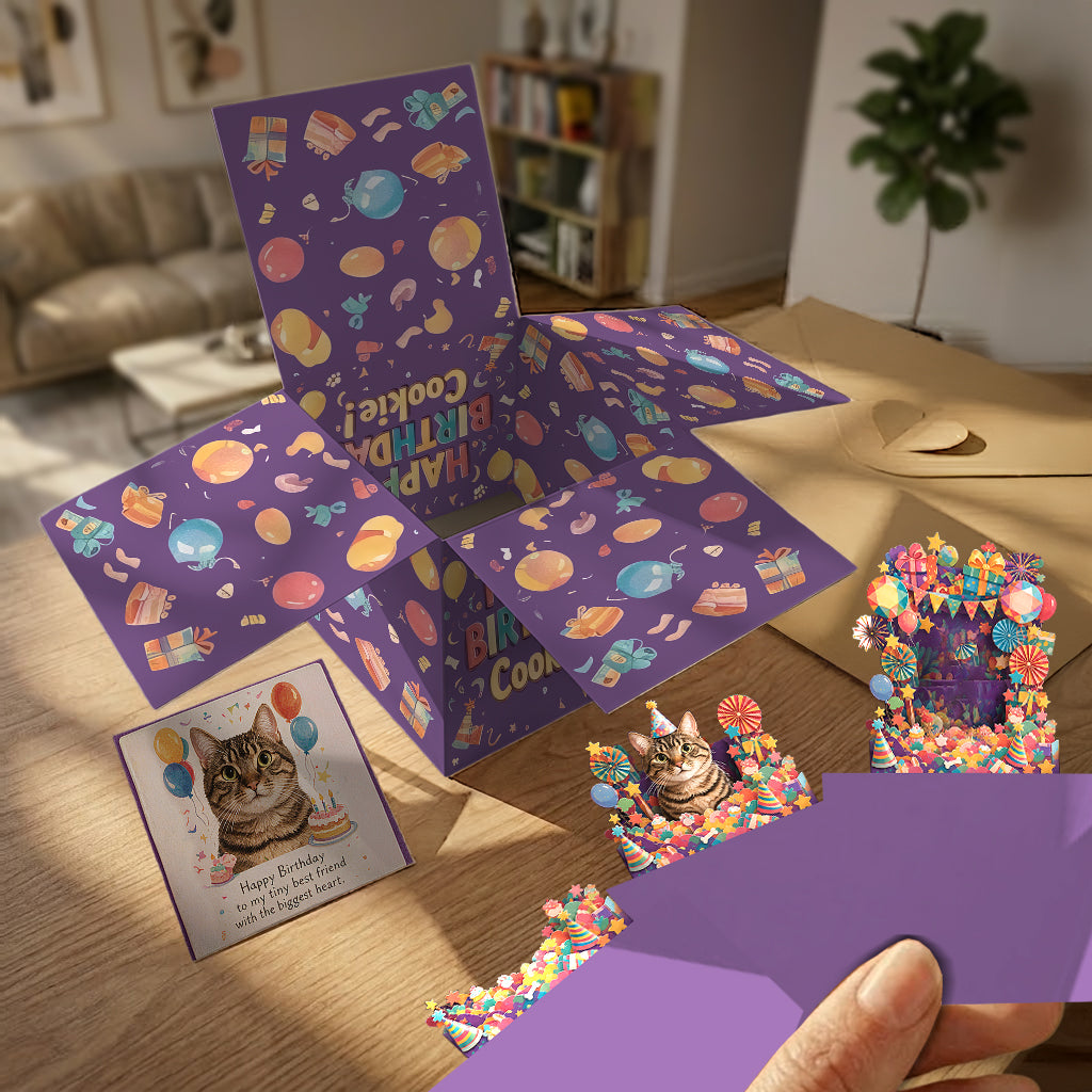 Happy Birthday - Personalized Cat Pop Up Box Card