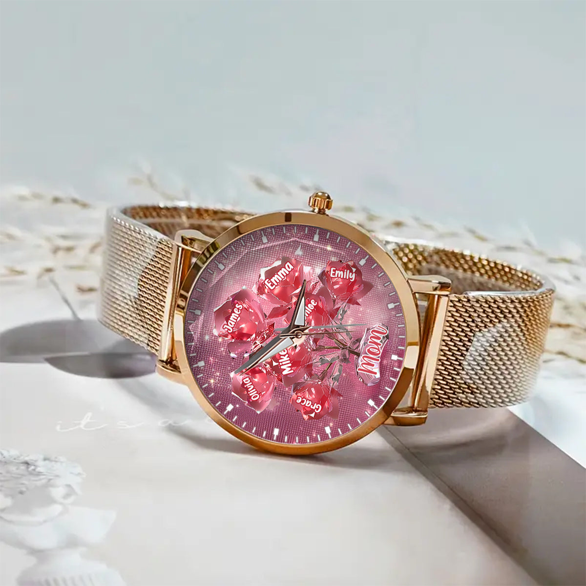 Each Rose Holds A Piece Of Your Heart - Personalized Mother Women Hand Watch