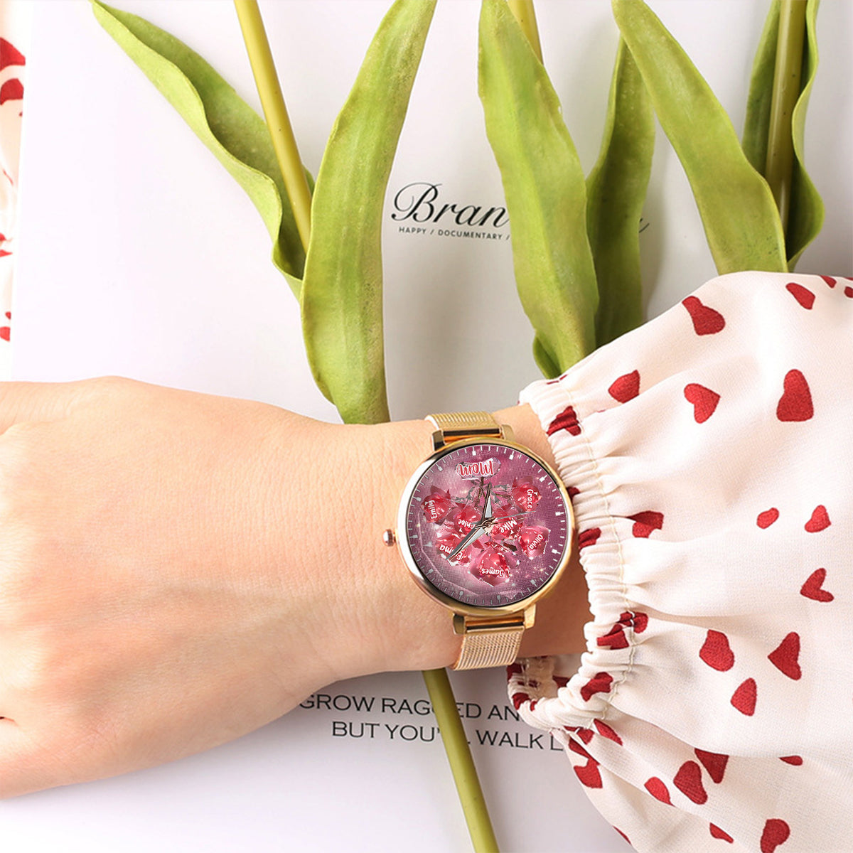 Each Rose Holds A Piece Of Your Heart - Personalized Mother Women Hand Watch