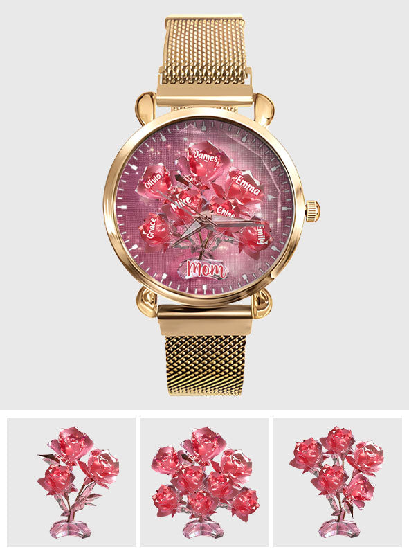 Each Rose Holds A Piece Of Your Heart - Personalized Mother Women Hand Watch